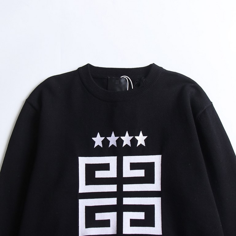 078# P235GIVENCHY23 fall and winter new Givenchy sweater pentagram shabby do old sweater pullover GVC using the Japanese Koryu embroidery machine star embroidery letters LOGO round neck sweater using    high-density embr