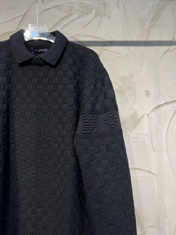 P265LV Louis Vuitton Checkerboard Convex Logo Lapel Sweater Knit Sweater Face Jacquard Organization, Logo Convex Pair Craft, Full Set of Accessories Equipped with 12s fine knitted pieces, wool original color fixing dyein