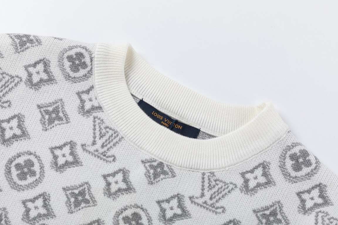 P245 (high quality)Louis Vuitton] Louis Vuitton 23ss counter with the same paragraph round neck wool sweaterThe fabric is made of guest wool ten cotton blended yarn fabric, full sub-brand letters old flower logo knitted 