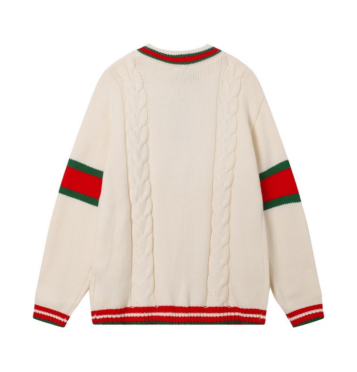 295 (Classic popover)Gucci Gucci Classic College Twisted Knit Wool CardiganImported from Italy made of wool The use of positive 3-needle stranded thick needle eight loop needle red and green stripes with three-dimensiona