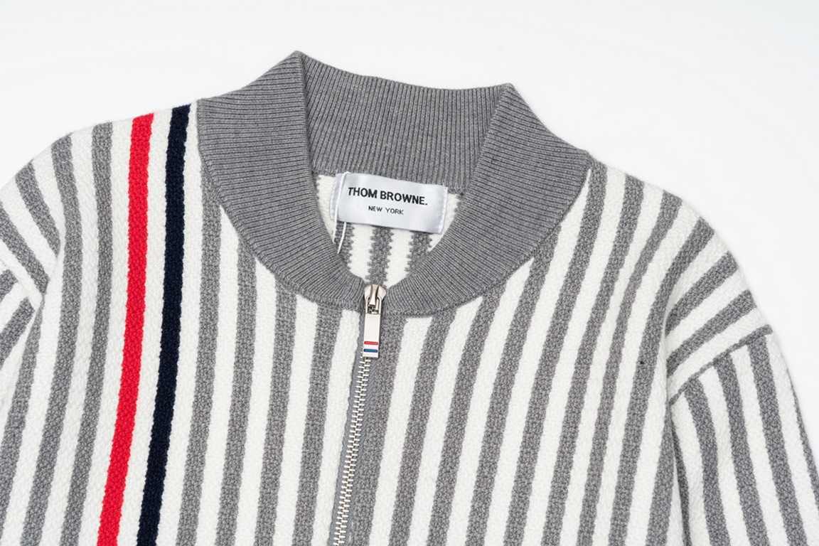 240Thom Browne   Thom Browne colorblocked striped zipper cardiganTB classic four stripes basic style year after year are wearing the classic models must choose the quality   all the color fixed dye containing wool cotton