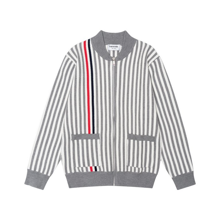 240Thom Browne   Thom Browne colorblocked striped zipper cardiganTB classic four stripes basic style year after year are wearing the classic models must choose the quality   all the color fixed dye containing wool cotton