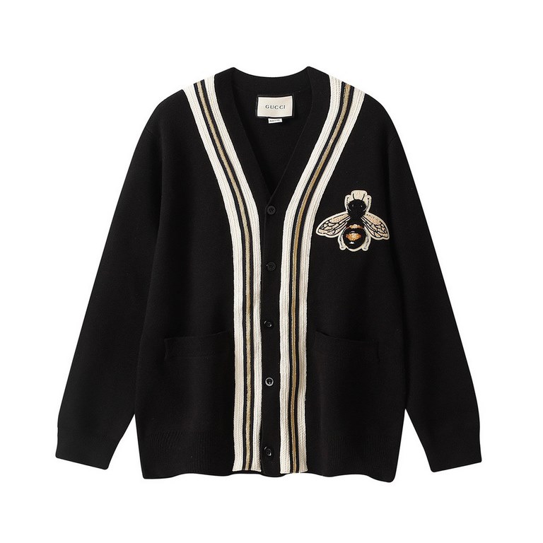 P270GucciGucci 20Fw Chest Bee Wool Cardigan JacketTop full customer supply wool material texture soft and comfortable cardigan originator the only z-typing correct version on the market! Customized original double webbin