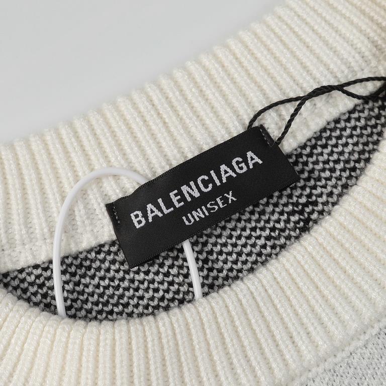 ￥230 (heavyweight high version)Balenciaga        Balenciaga 23ss new jacquard wool knit sweater OS fit  UnisexThe whole garment 500 grams of heavy weight seconds market currencyThe wool is knitted using 7 needle imported