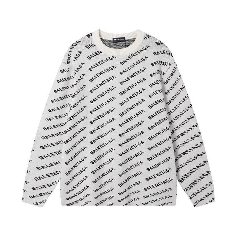 ￥230 (heavyweight high version)Balenciaga        Balenciaga 23ss new jacquard wool knit sweater OS fit  UnisexThe whole garment 500 grams of heavy weight seconds market currencyThe wool is knitted using 7 needle imported