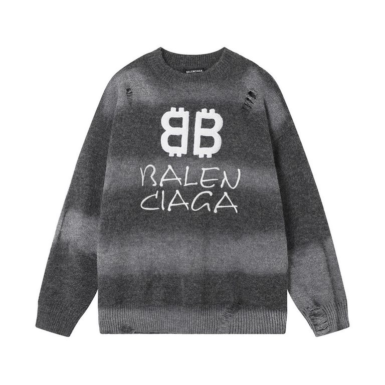 BALENCIAGA P250  Embroidered Logo Knit ShirtBALENCIAGA Parisienne Embroidered 1ogoPatchwork sweater knitSize S M LCraftsmanship mohair - hang-dyedColor sky blue - dark grayAccessories original hangtag