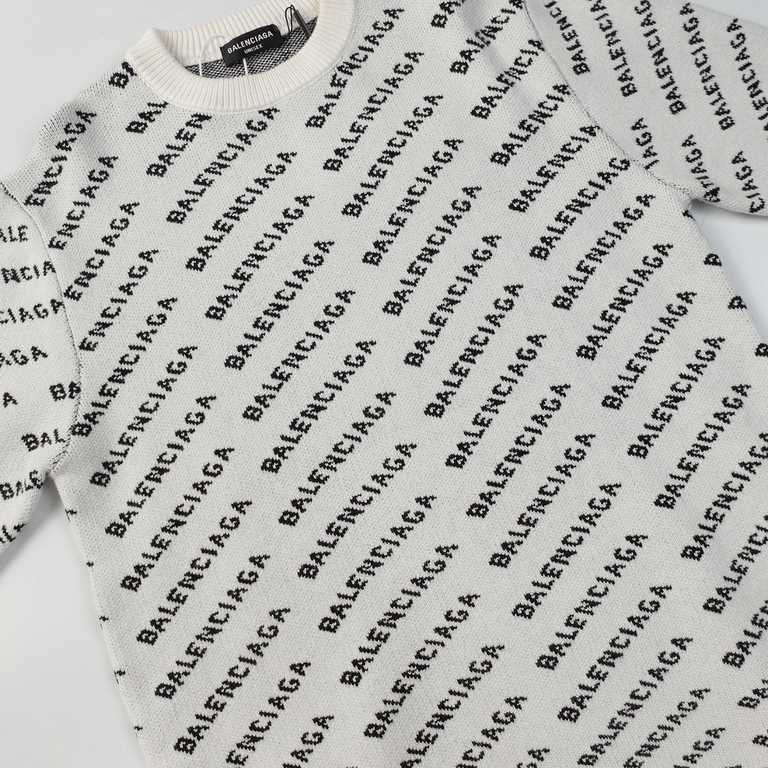 p255 balenciagaparis house sweater logo full print intarsia knit sweater loose versionCustomers imported sweater fabrics mountain wool raw material yarn 7 needle imported knitting machine manufacturing color fixed dyeing