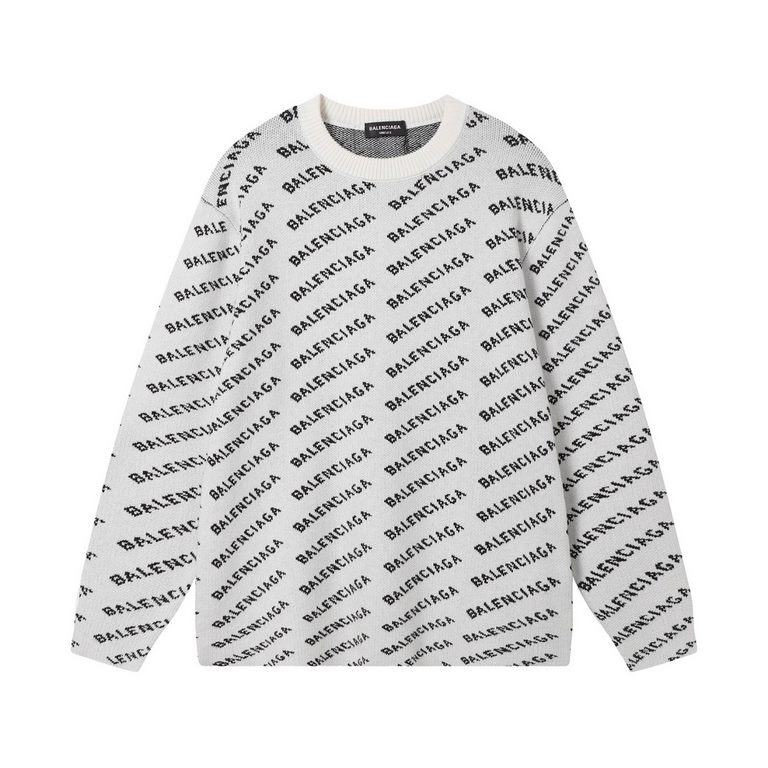 p255 balenciagaparis house sweater logo full print intarsia knit sweater loose versionCustomers imported sweater fabrics mountain wool raw material yarn 7 needle imported knitting machine manufacturing color fixed dyeing