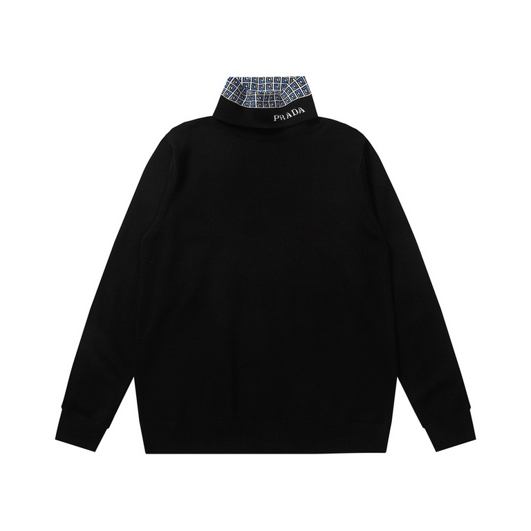 P230 PRADA22SS New Bottom Sweater for Men and Women  This faux modal wool penguin collar sweater is from the FallWinter 2022 runway collection. The body decoration is inspired by sci-fi movies. The jacquard neckline and 