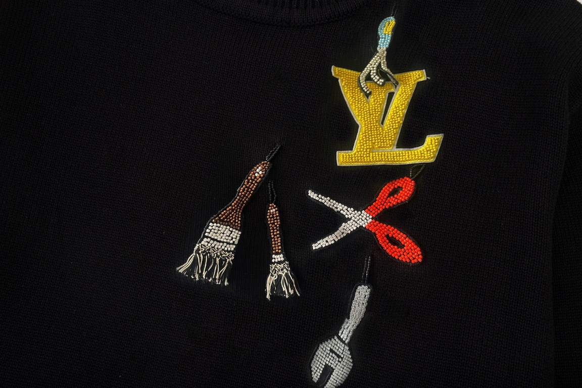 P250 Louis Vuitton LOUIS VUITTONSS23 letter logo beading tool    pattern long sleeve sweaterColor BlackSize S M L