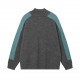 P285 Loewe New Turtleneck Colorblock SweaterYak wool blend color blocking sleeve   towel embroidery high fashion sense pull full-Yak Velvet Blend Plush Sleeve Rectangle Colorblock Silhouette Turtleneck Sweater for Men 