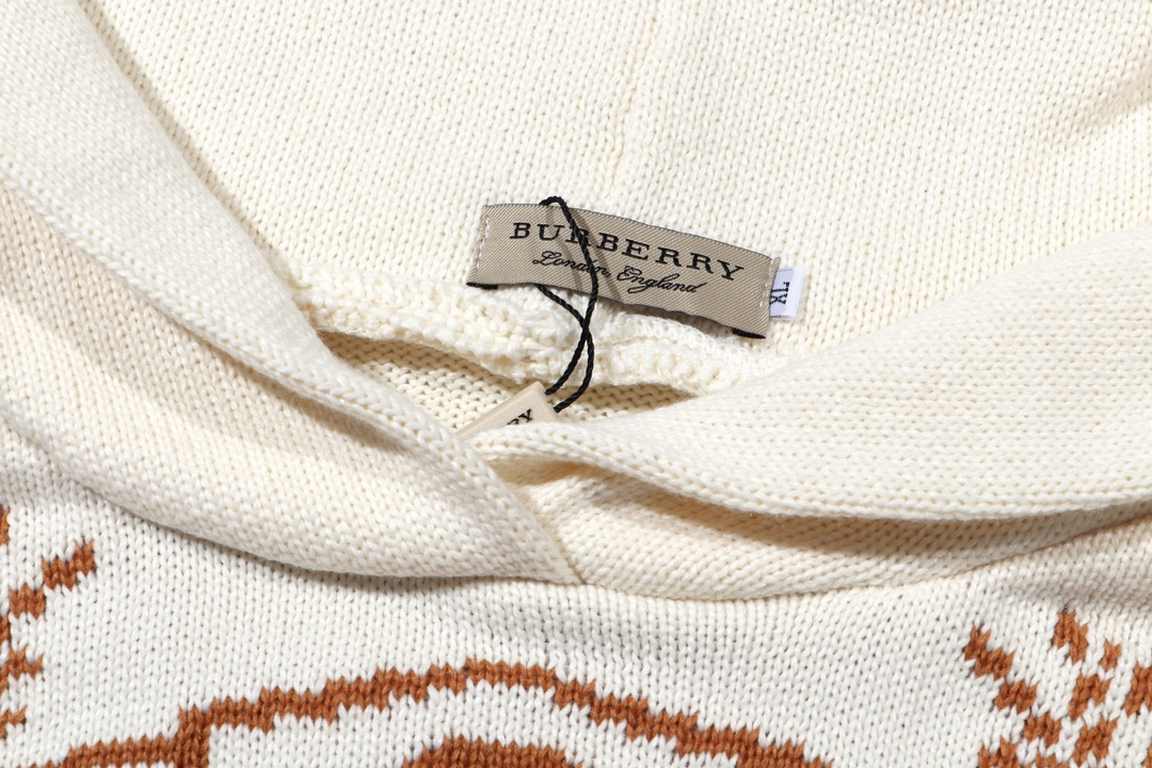 p280Burberry BURBERRY Hooded War Horse Wheat Fringe Jacquard Knit Sweater SweaterColor apricot brown dark blueSize S M L XL XXL