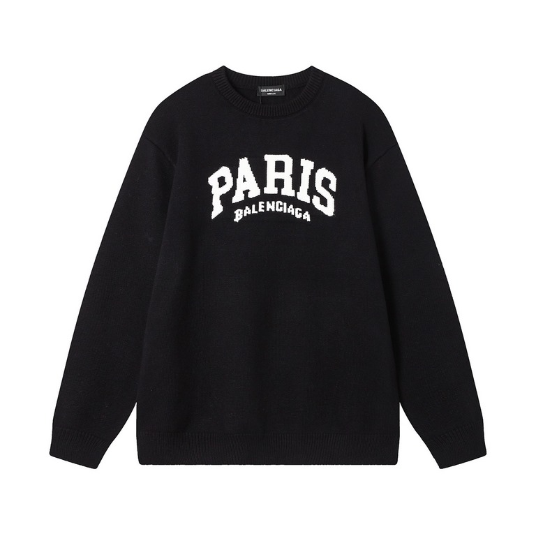 p255 balenciaga balenciaga parisian house sweater knit sweater loose version23ss limited slogan letters jacquard Guest imported sweater fabrics mountain wool raw material yarn 7 needle imported knitting machine manufactu