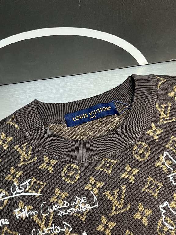 p325 Lv MONOGRAM embroidered sheep sweater14S woven jacquard tissue fabric, wool embroidery process, double-sided classic old flowers jacquard design, both positive and negative are exquisite jacquard process, fine yarn 