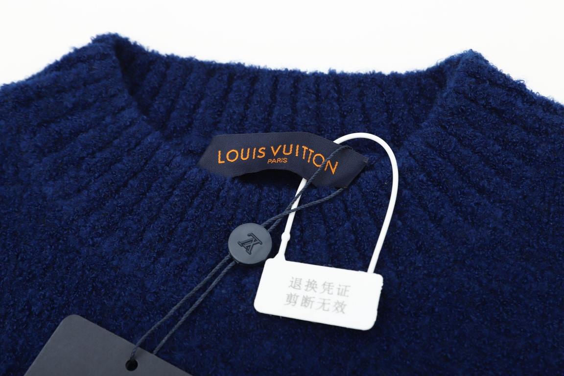 P260lv 2021 new front and back big logo sweater 37% wool 10% yak velvet 53% polyester fiber dyeing royal blue wool with cowhide loop yarn wireless close to the original feel very warm and comfortable Hanging the market c