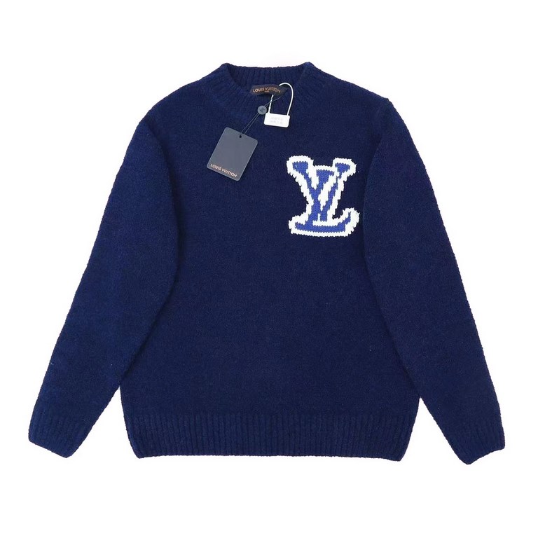 P260lv 2021 new front and back big logo sweater 37% wool 10% yak velvet 53% polyester fiber dyeing royal blue wool with cowhide loop yarn wireless close to the original feel very warm and comfortable Hanging the market c