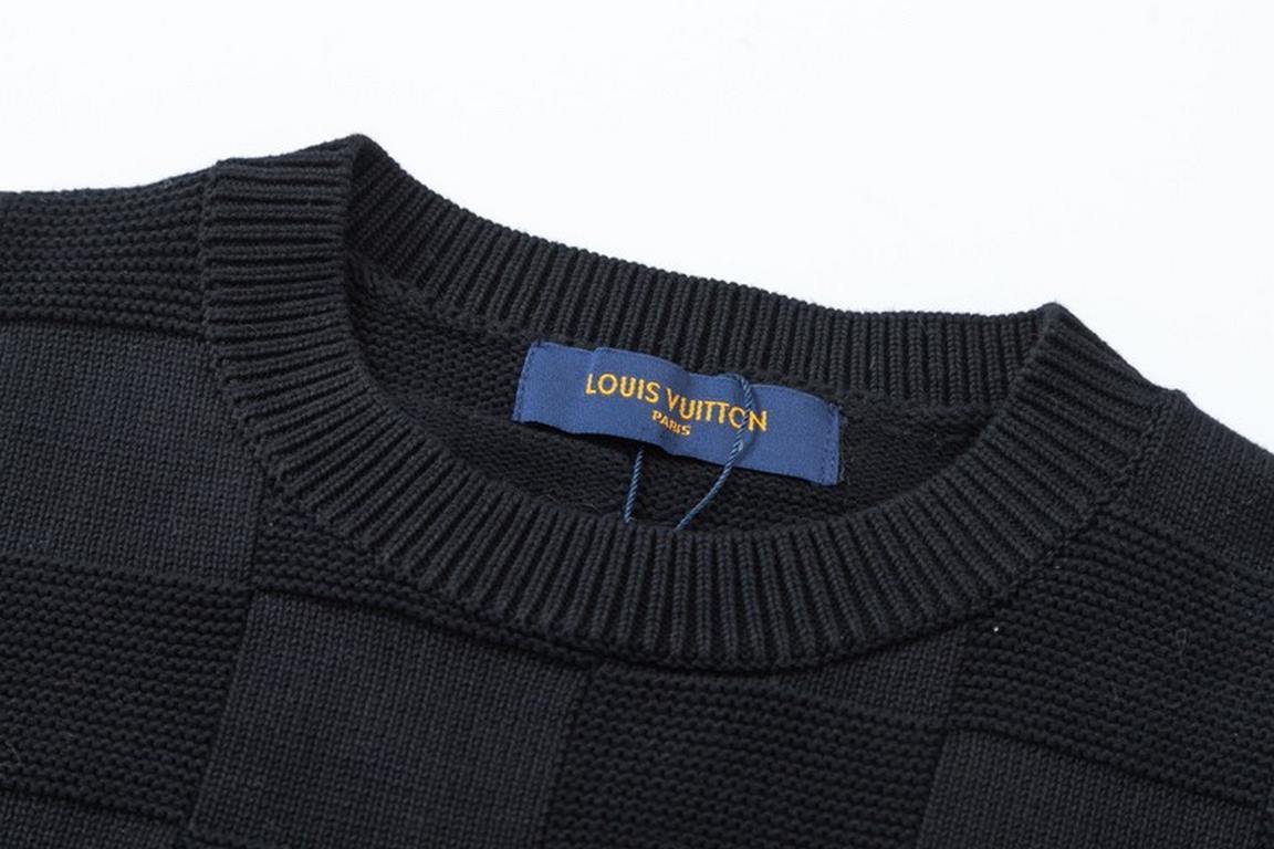 P255LouisVuitton  Louis Vuitton 22SS Big Element Classic fall and winter new fine sparse cotton blend stitch knit sweater! Men's and women's models logo embroidery metal pin decoration white checkerboard checkerboard rou