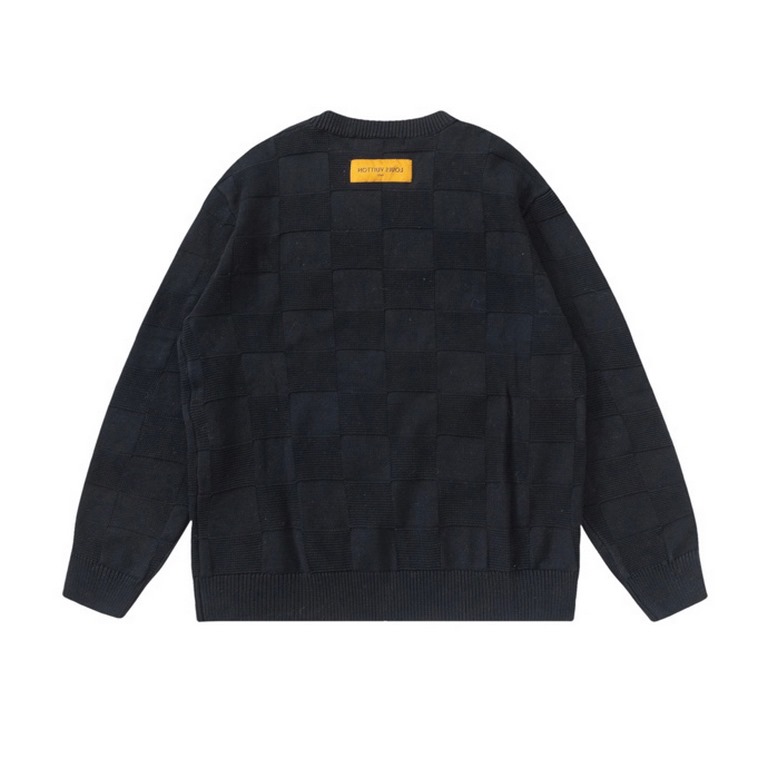 P255LouisVuitton  Louis Vuitton 22SS Big Element Classic fall and winter new fine sparse cotton blend stitch knit sweater! Men's and women's models logo embroidery metal pin decoration white checkerboard checkerboard rou