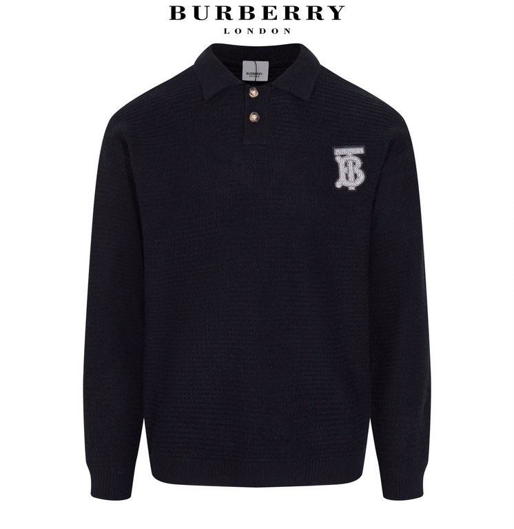 P260, Burberry 23ss latest models of autumn and winter fashion sweater knitted, the top version of the waffle Gertie knitted log0 solid color counter models wool lapel pullover, counter a touch of the same to create the 