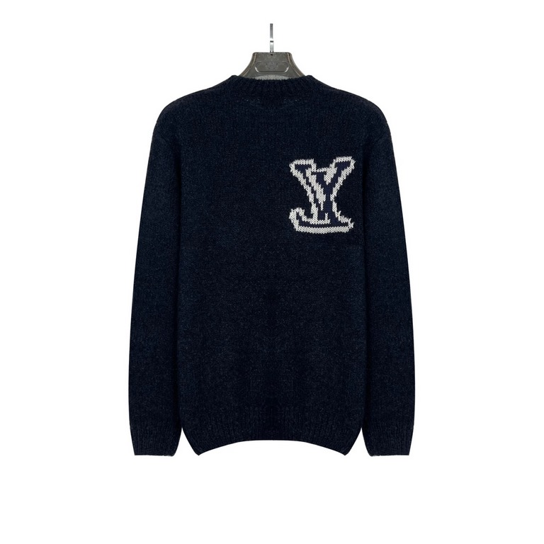 380 【Returned】 1v 22FW Mirror Logo Applique Sweater (Night Blue)The original 10,300 purchased, the new color difference between the old models, fixed weaving and dyeing 60% wool night blue black wool circle yarn, night b