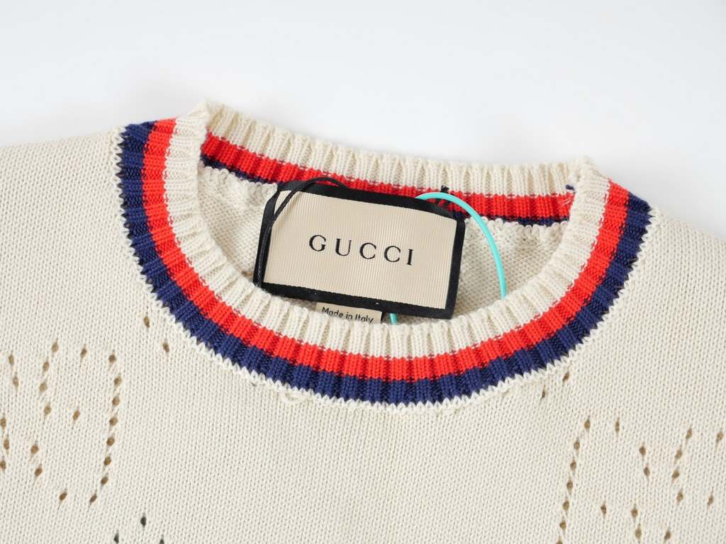 P250Gucc 2023 new logo openwork knitting pattern sweaterImported wool yarn skin-friendly and breathable Imported machine technology H version of the body comfortable thin ~ ~ casual with jeans and pants are very advanced