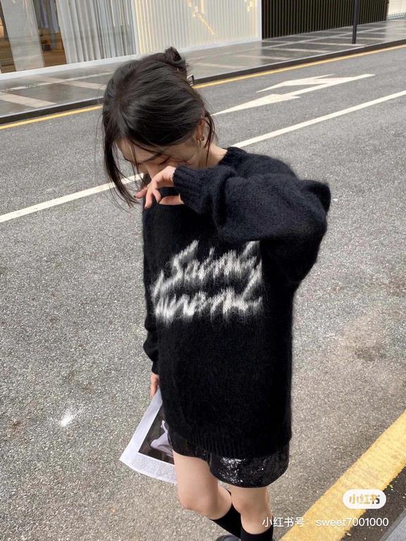 265Model No. C69YSL Saint Laurent mohair monogrammed jacquard long-sleeve sweater Original seahorseThe original seahorse hair is dyed and brushed.The fabric is soft and delicate, very drapey.-All imported looms, details 