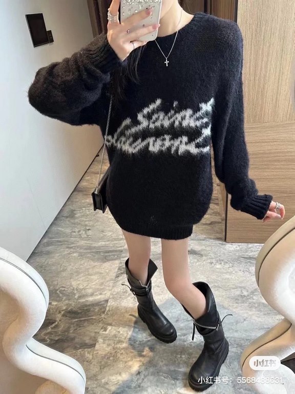 265Model No. C69YSL Saint Laurent mohair monogrammed jacquard long-sleeve sweater Original seahorseThe original seahorse hair is dyed and brushed.The fabric is soft and delicate, very drapey.-All imported looms, details 