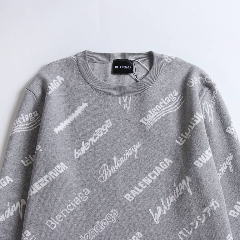 P 220BALEN Parisian family 23 fall and winter new classic letters logo jacquard knit pullover sweaterA super texture of a   classic logo jacquard elements reorganization formationThe Nordic flavor of high-class temperame