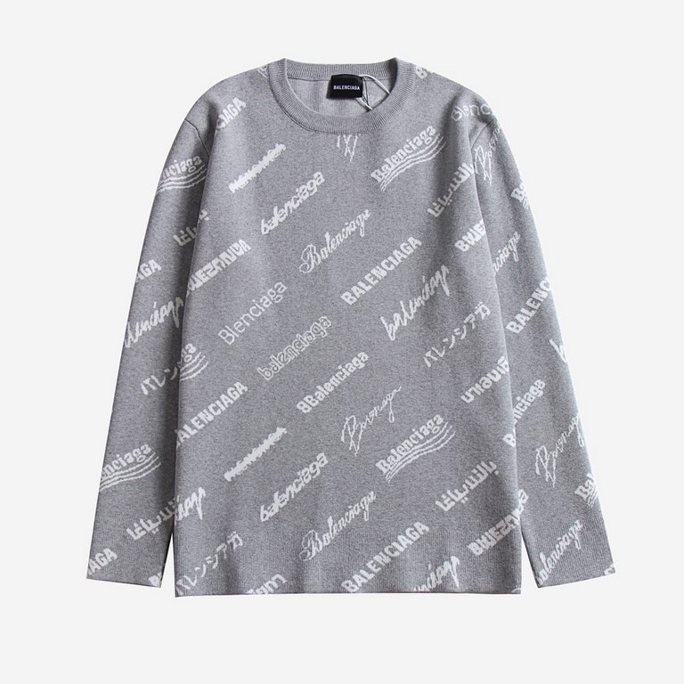 P 220BALEN Parisian family 23 fall and winter new classic letters logo jacquard knit pullover sweaterA super texture of a   classic logo jacquard elements reorganization formationThe Nordic flavor of high-class temperame