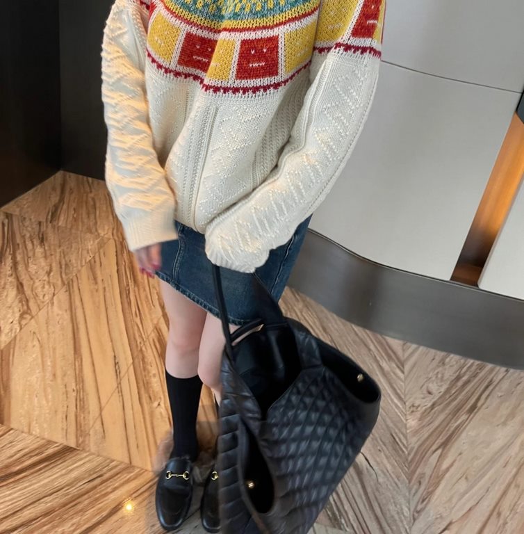 AC10#P175 Fall 2023 New Goods.ACNE STUDIOS rainbow bite   rainbow retro round neck sweater.Heavy work, 10-color patchwork, extremely complex weaving, full of bumpy smiley face patterns.This year's hot brand Acne Studios 