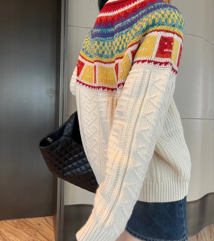 AC10#P175 Fall 2023 New Goods.ACNE STUDIOS rainbow bite   rainbow retro round neck sweater.Heavy work, 10-color patchwork, extremely complex weaving, full of bumpy smiley face patterns.This year's hot brand Acne Studios 