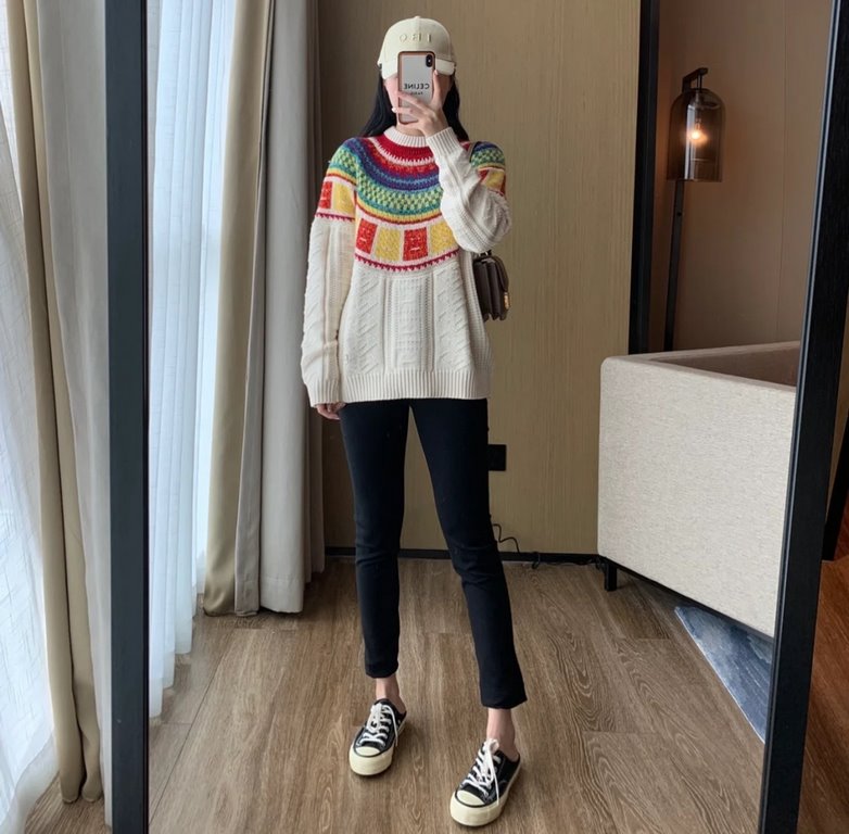 AC10#P175 Fall 2023 New Goods.ACNE STUDIOS rainbow bite   rainbow retro round neck sweater.Heavy work, 10-color patchwork, extremely complex weaving, full of bumpy smiley face patterns.This year's hot brand Acne Studios 