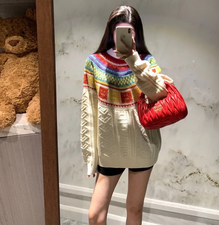 AC10#P175 Fall 2023 New Goods.ACNE STUDIOS rainbow bite   rainbow retro round neck sweater.Heavy work, 10-color patchwork, extremely complex weaving, full of bumpy smiley face patterns.This year's hot brand Acne Studios 