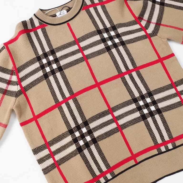 p265 Heavyweight high-grade BurberryBurberry classic plaid sweater knit sweater loose OS versionGuest imported sweater fabrics Mountain wool raw material yarn 7 needle imported knitting machine manufacturing color fixed 