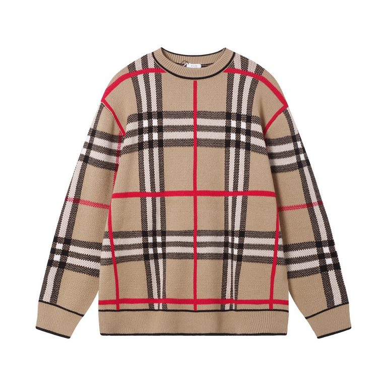 p265 Heavyweight high-grade BurberryBurberry classic plaid sweater knit sweater loose OS versionGuest imported sweater fabrics Mountain wool raw material yarn 7 needle imported knitting machine manufacturing color fixed 