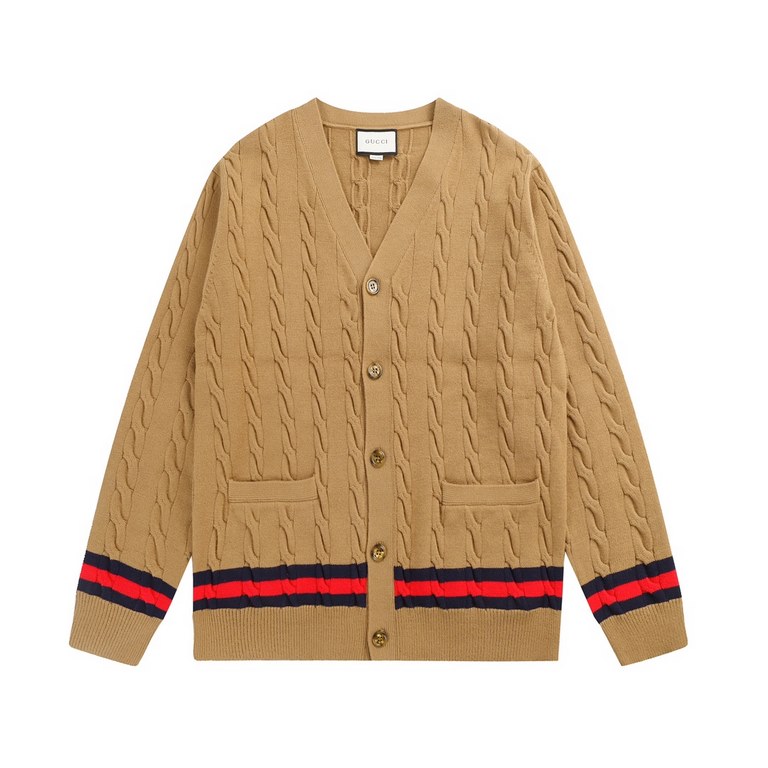 P255 Product Details.This twisted woven cardigan is trimmed with classic red and green webbing detailing at the bottom edge and woven leather buttons. College style is a style of dress that originated in the Ivy League s