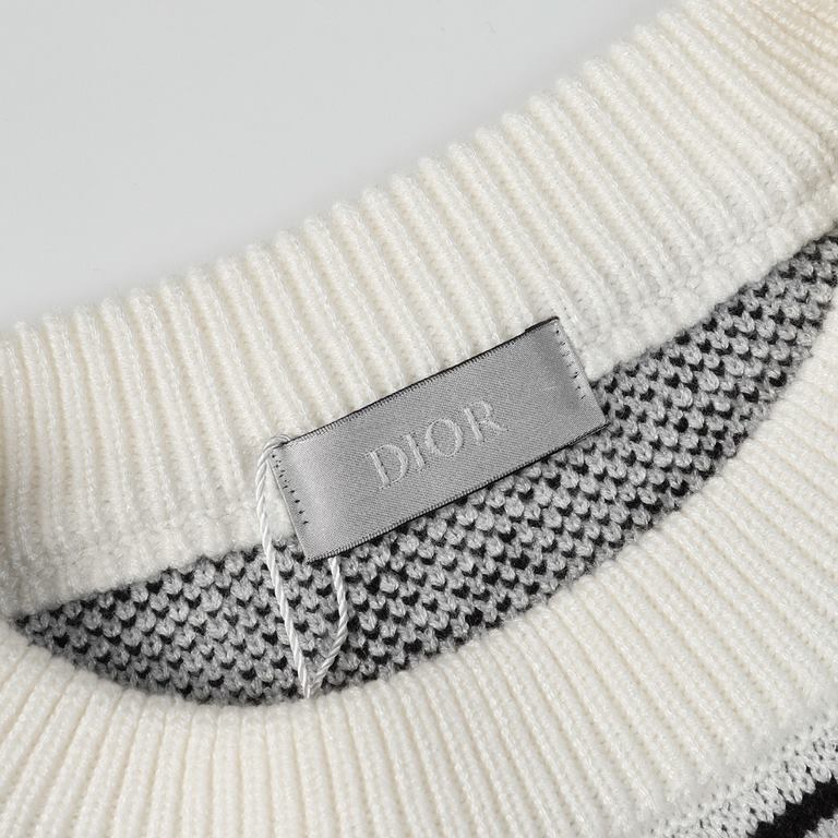 p255 Dior Dior Sweater full body pattern off shoulder knit sweater loose OS version7-needle imported knitting machine manufacturing mountain wool raw material yarn customer imported sweater fabric color fixed dyeing bett