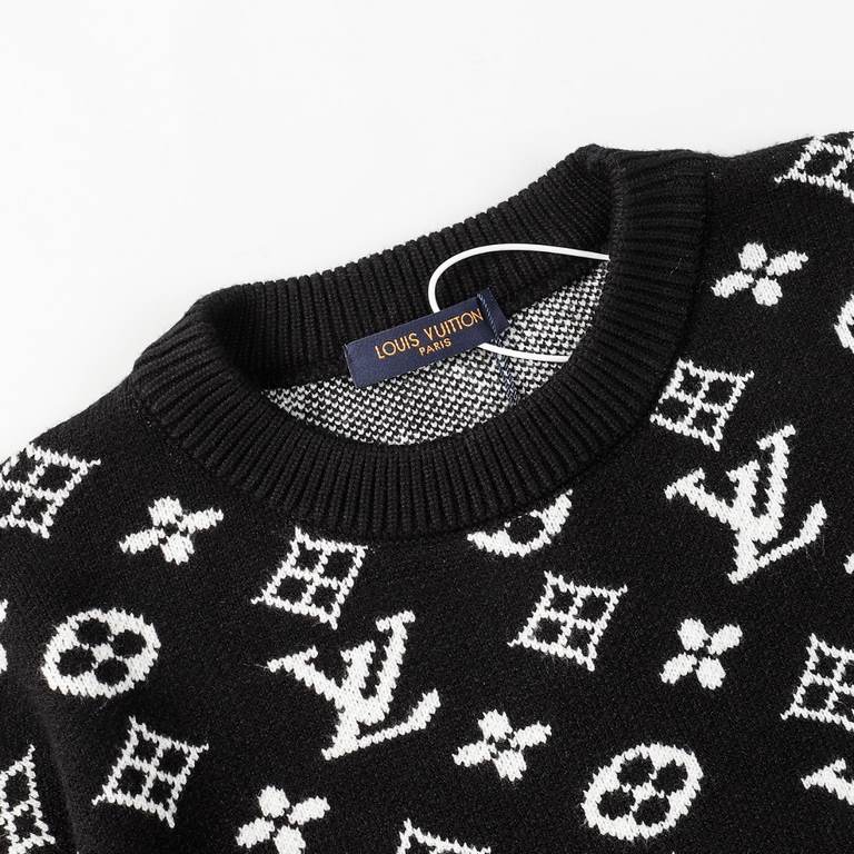 p255 Louis VuittonLouis Vuitton LV sweater full body logo knit sweater loose versionCustomers for imported sweater fabrics Mountain wool raw material yarn 7 needle imported knitting machine manufacturing color fixed dyei