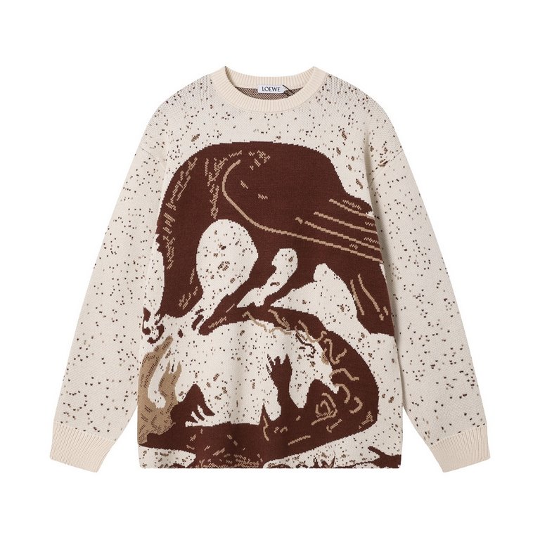 p255 loewe loewe sweater bird pattern appliqué knit sweater loose versionGuest imported sweater fabrics Mountain wool content raw material yarn 7 needle imported knitting machine manufacturing color fixed dyeing high qua