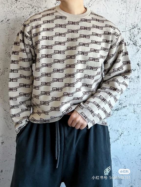 p255 balenciagaparis house sweater full body double b knit sweater loose versionGuest imported sweater fabrics mountain wool raw material yarn 7 needle imported knitting machine manufacturing color fixed dyeing high qual