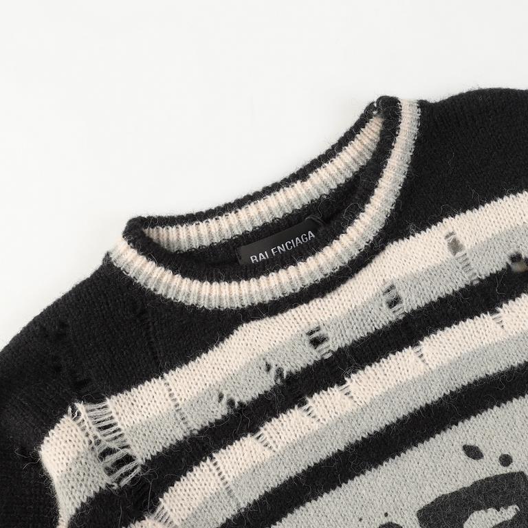 P275 BALENCIAGA missed needle warm colorblocking pullover sweater men and women alikeBALENCIAG A new colorblocking printed sweater layers shi sufficient warm colorblocking is a warm cure for autumn and winter on the body