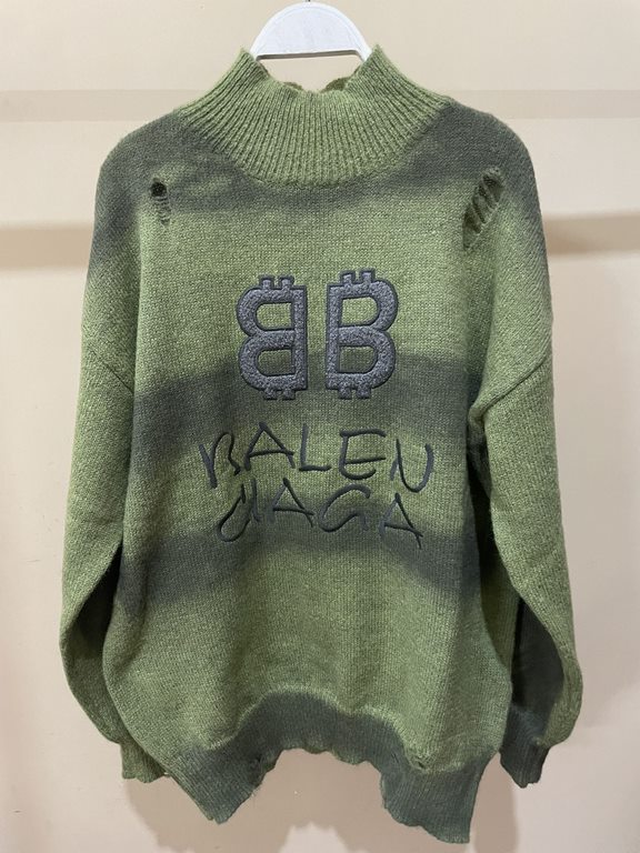 Model No. 6612#P275 [Top VersionDetailed picture of the big goods#23FW Double B Embroidered Aged Knit #BALENCIGA Paris#Fabrics are made of imported seahorse woolhigh-weight 1 to 1 fabricsThe front panel is made of import