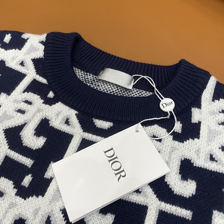 P230 (heavy weight high version)Dior   Dior 23ss new jacquard wool knit sweater sweater OS version   men's and women's same modelsThe whole garment 500 grams of heavy weight seconds market currencyThe wool is knitted and