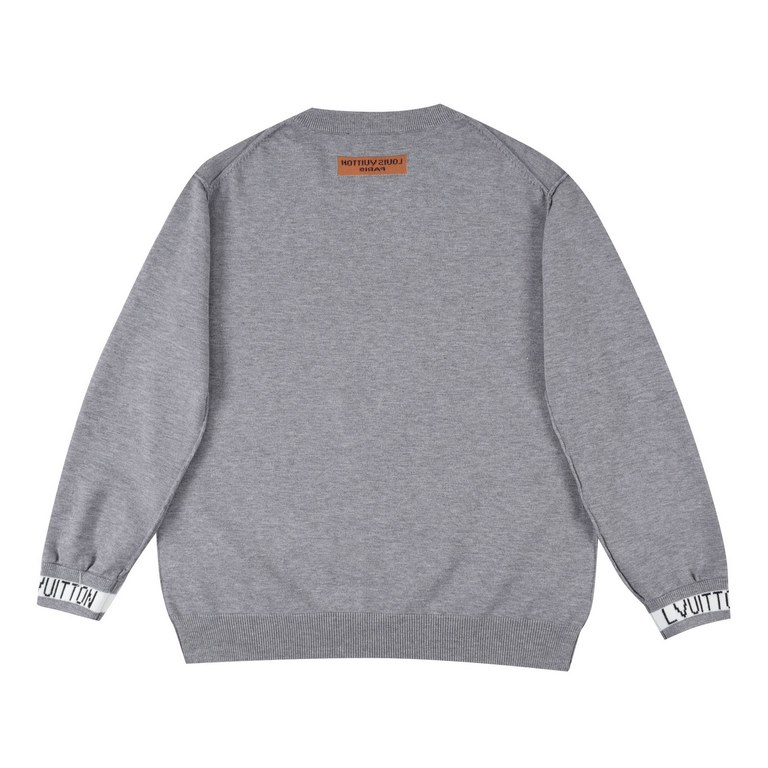 P235LouisVuitton 23SS solid color cuffs monogrammed jacquard logo crew neck sweater.This model uses 100% 16 count imported 5 knitting machine to do the whole piece of single side, shoulder receiving flower process. Split