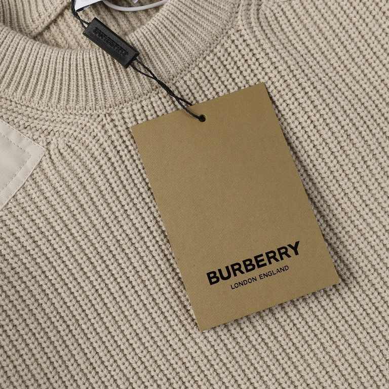 P265(Heavy weight high version) Burberry Burberry crew neck sweater23ss new double shoulder and two sleeve patchwork design, left cuff bbr small logo embroidery, wool knit sweater OS version, basic versatile men and wome