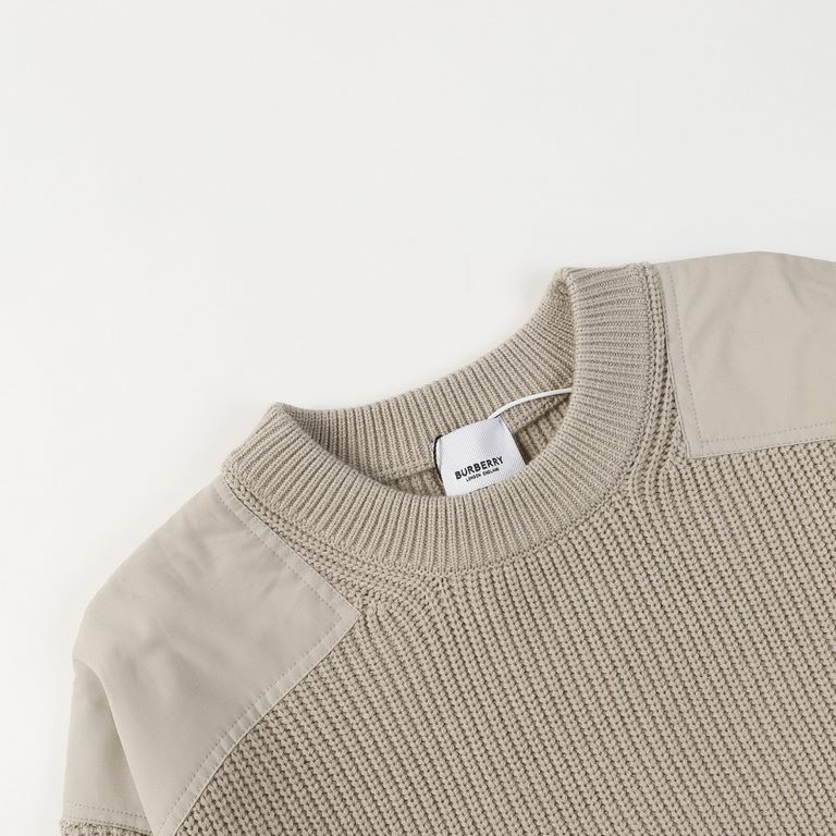 P265(Heavy weight high version) Burberry Burberry crew neck sweater23ss new double shoulder and two sleeve patchwork design, left cuff bbr small logo embroidery, wool knit sweater OS version, basic versatile men and wome