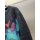 p620 lv graffiti mohair sweaterUsing high-cost high-end custom yarn 30% mohair 30% wool yarn, according to the original 4-color for color fixing dyeing, using the latest imported 7-needle system machine for 4-color jacqu