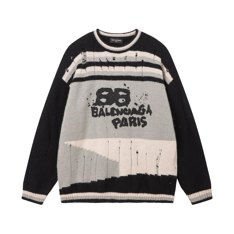 P280BALENCIAGA leakage needle warm color combination system pullover sweater men and women modelsBALENCIAG A new colorblocking printed sweater layers shi enough warm colorblocking is a warm cure for autumn and winter on 