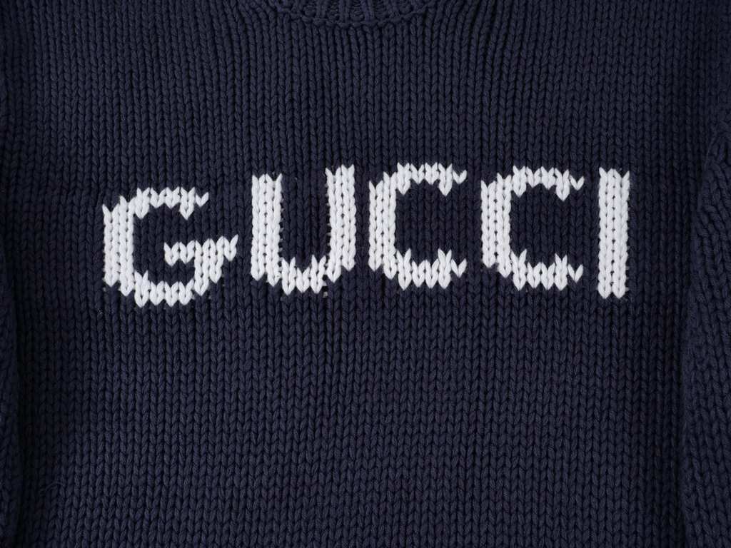 P255Gucci Gucci FallWinter 23 Chest white monogrammed jacquard wool crew neck sweaterGucci's new collection refreshes closet classics through silhouettes, colors and textures. A number of staple pieces are given a fresh 