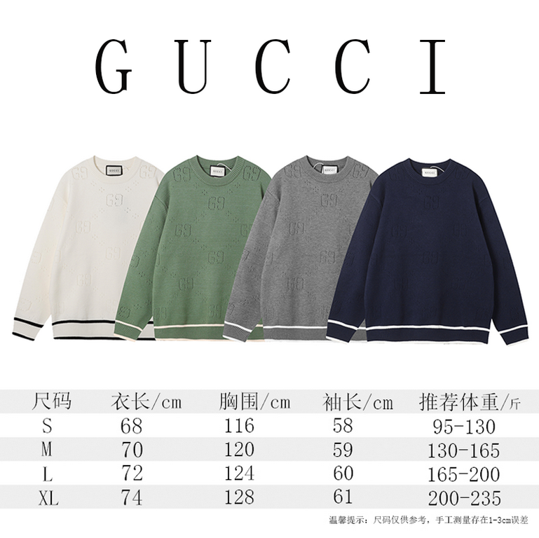 p265 GucciGucci sweater G family jacquard full body letters hollowed out sweater loose versionMountain wool raw material yarn Guest imported sweater fabric 7 needle imported knitting machine manufacturing color fixed dye